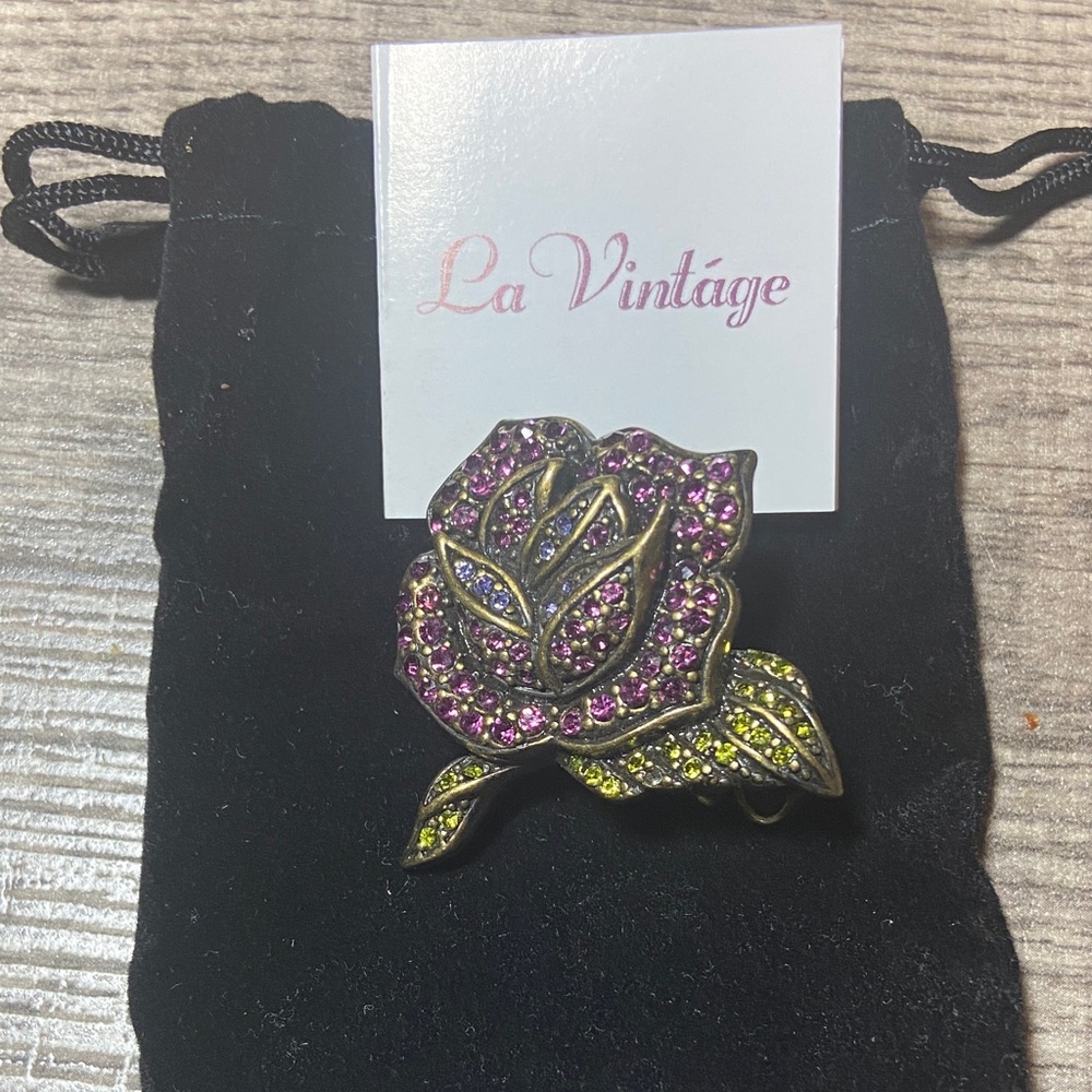 Vintage Purple and Green Rose Brooch